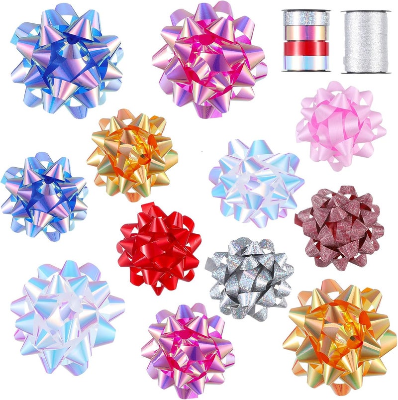 FORBINBO 14 Pcs Gift Bows Assortment - 12 Multi Colored Assorted Size Gift Bowsand 2 Crimped Curling Ribbons, Perfect for Christmas, Holiday，Birthdays, Weddings, Baby/Bridal Showers, Party - Image 1
